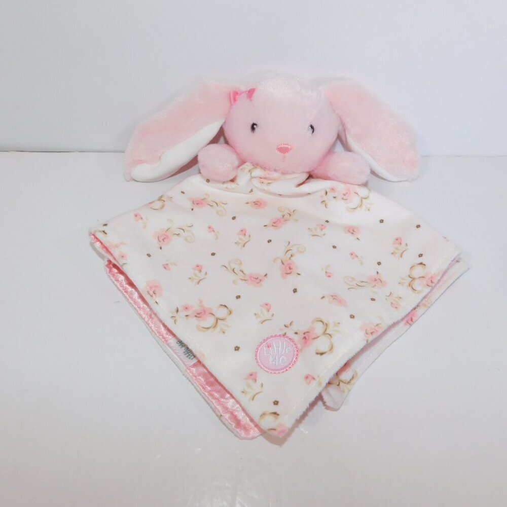 Little Me Pink Bunny Rose Floral Security Blanket Plush Baby Lovey Rabbit nunu - Picture 2 of 8